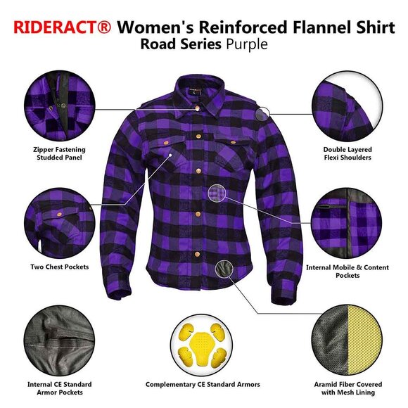 RIDERACT® Women Flannel Shirt with Long Sleeve Summer Purple Large Shirt - Picture 12 of 13